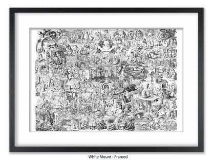 Alice in Wonderland Black & White Collage Poster Ð Classic John Tenniel Illustration Montage Art Print