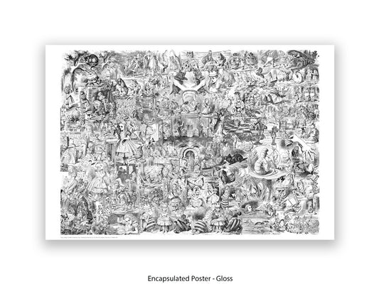 Alice in Wonderland Black & White Collage Poster Ð Classic John Tenniel Illustration Montage Art Print