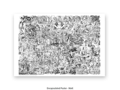 Alice in Wonderland Black & White Collage Poster Ð Classic John Tenniel Illustration Montage Art Print