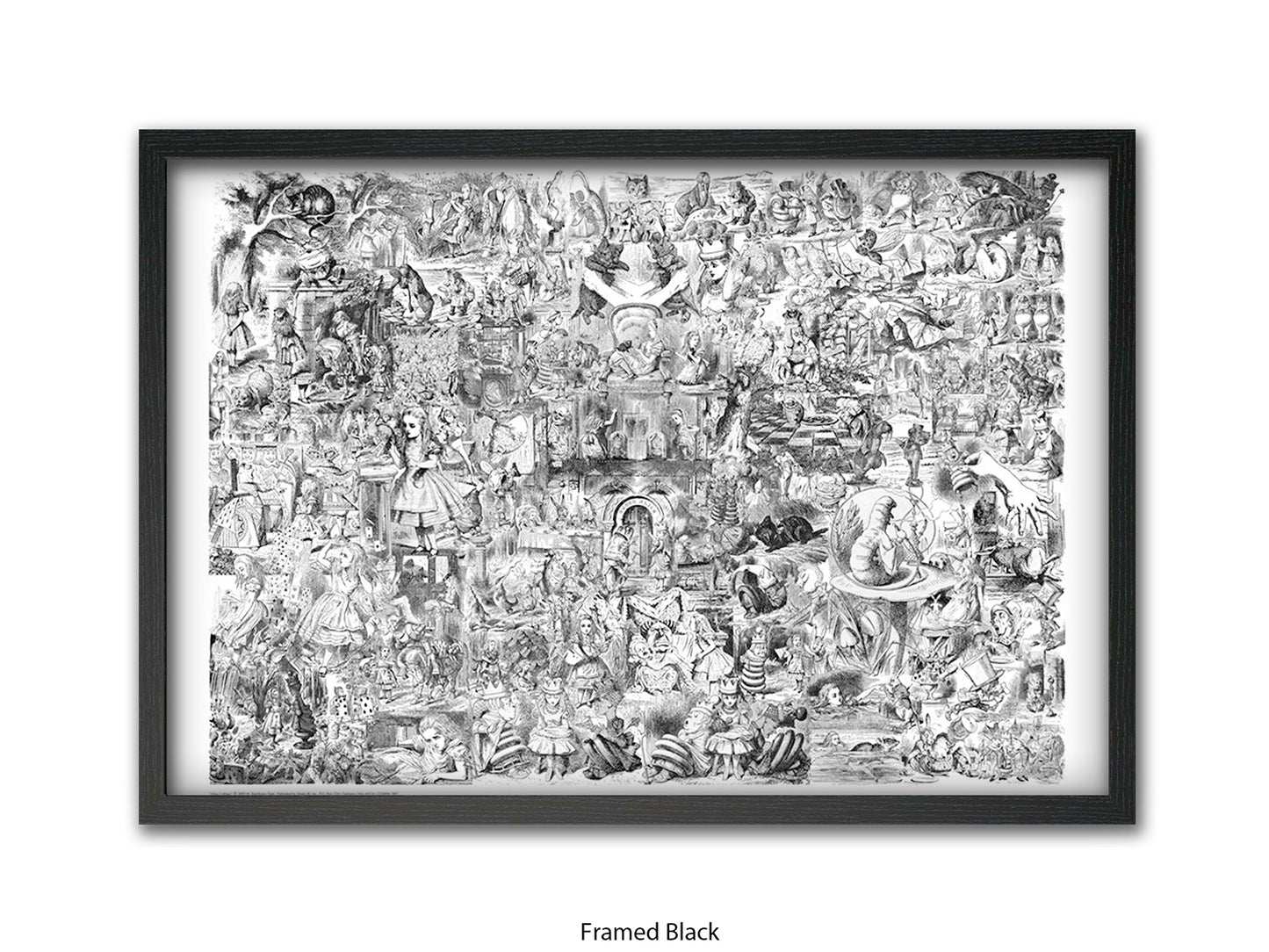 Alice in Wonderland Black & White Collage Poster Ð Classic John Tenniel Illustration Montage Art Print