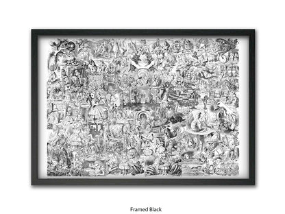 Alice in Wonderland Black & White Collage Poster Ð Classic John Tenniel Illustration Montage Art Print