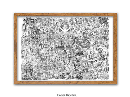 Alice in Wonderland Black & White Collage Poster Ð Classic John Tenniel Illustration Montage Art Print