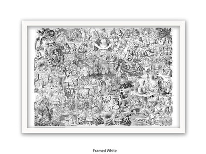 Alice in Wonderland Black & White Collage Poster Ð Classic John Tenniel Illustration Montage Art Print