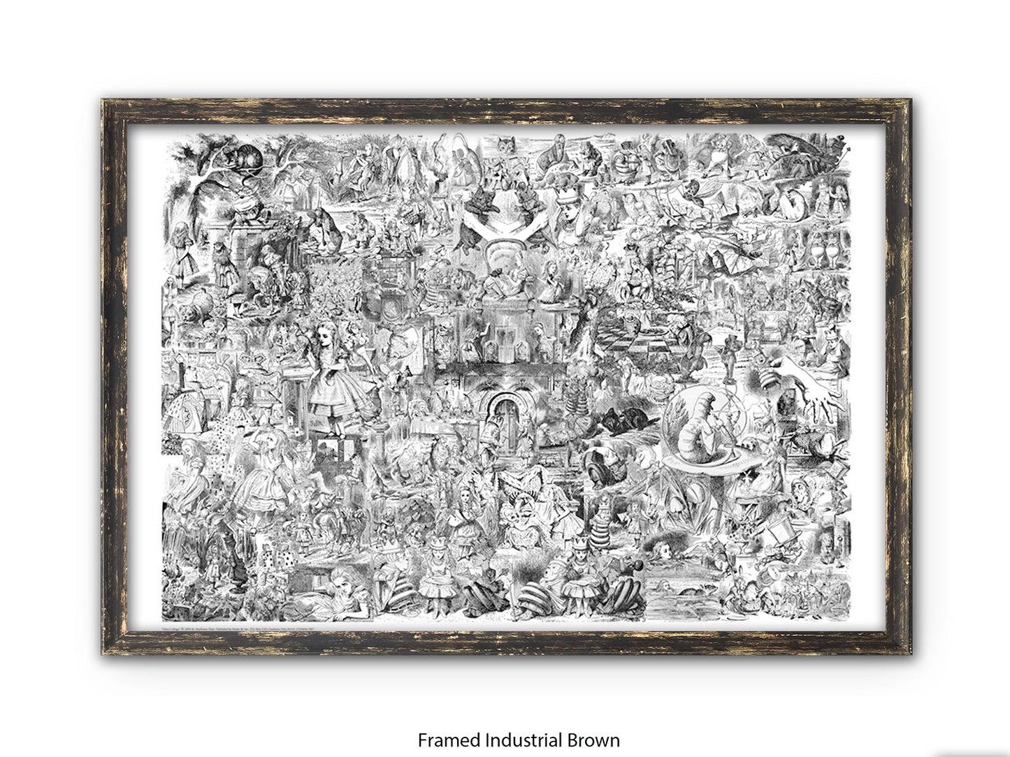 Alice in Wonderland Black & White Collage Poster Ð Classic John Tenniel Illustration Montage Art Print