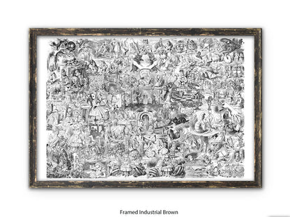 Alice in Wonderland Black & White Collage Poster Ð Classic John Tenniel Illustration Montage Art Print