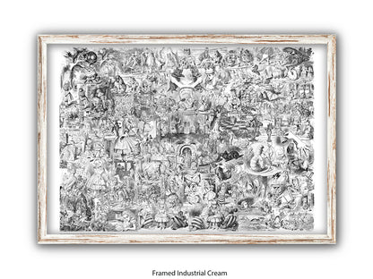 Alice in Wonderland Black & White Collage Poster Ð Classic John Tenniel Illustration Montage Art Print