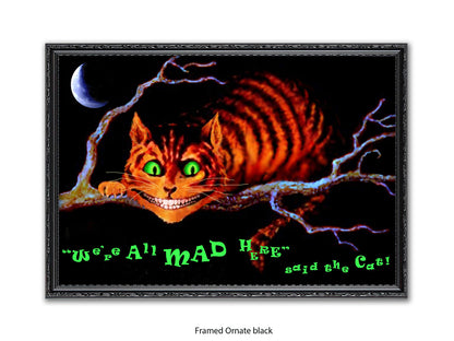 Cheshire Cat "We're All Mad Here" Poster Ð Dark Alice in Wonderland Glow Art Print with Crescent Moon