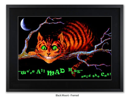 Cheshire Cat "We're All Mad Here" Poster Ð Dark Alice in Wonderland Glow Art Print with Crescent Moon