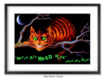 Cheshire Cat "We're All Mad Here" Poster Ð Dark Alice in Wonderland Glow Art Print with Crescent Moon