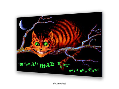 Cheshire Cat "We're All Mad Here" Poster Ð Dark Alice in Wonderland Glow Art Print with Crescent Moon