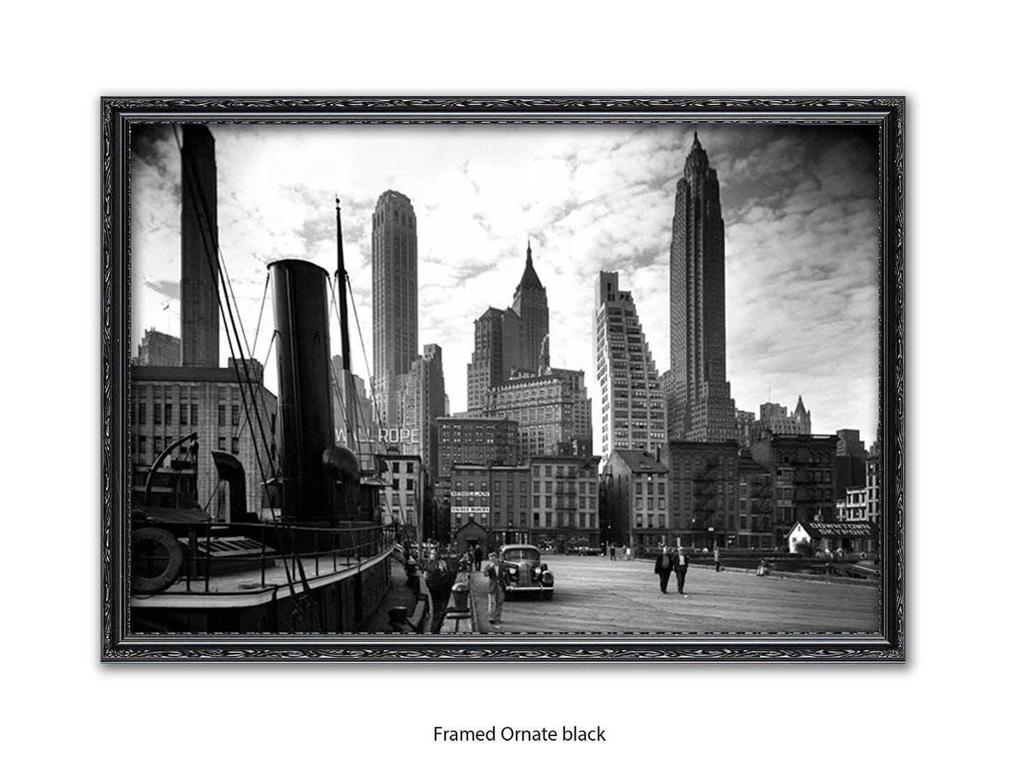 Vintage New York City Skyline Poster | 1930s Manhattan Waterfront Black & White