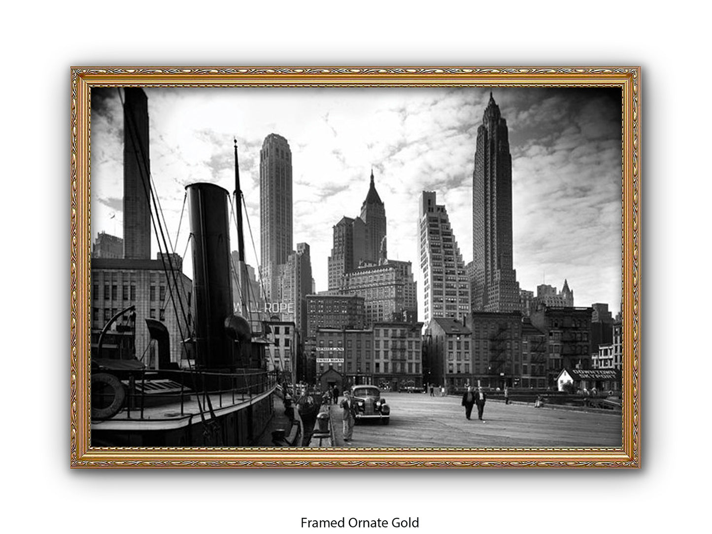 Vintage New York City Skyline Poster | 1930s Manhattan Waterfront Black & White
