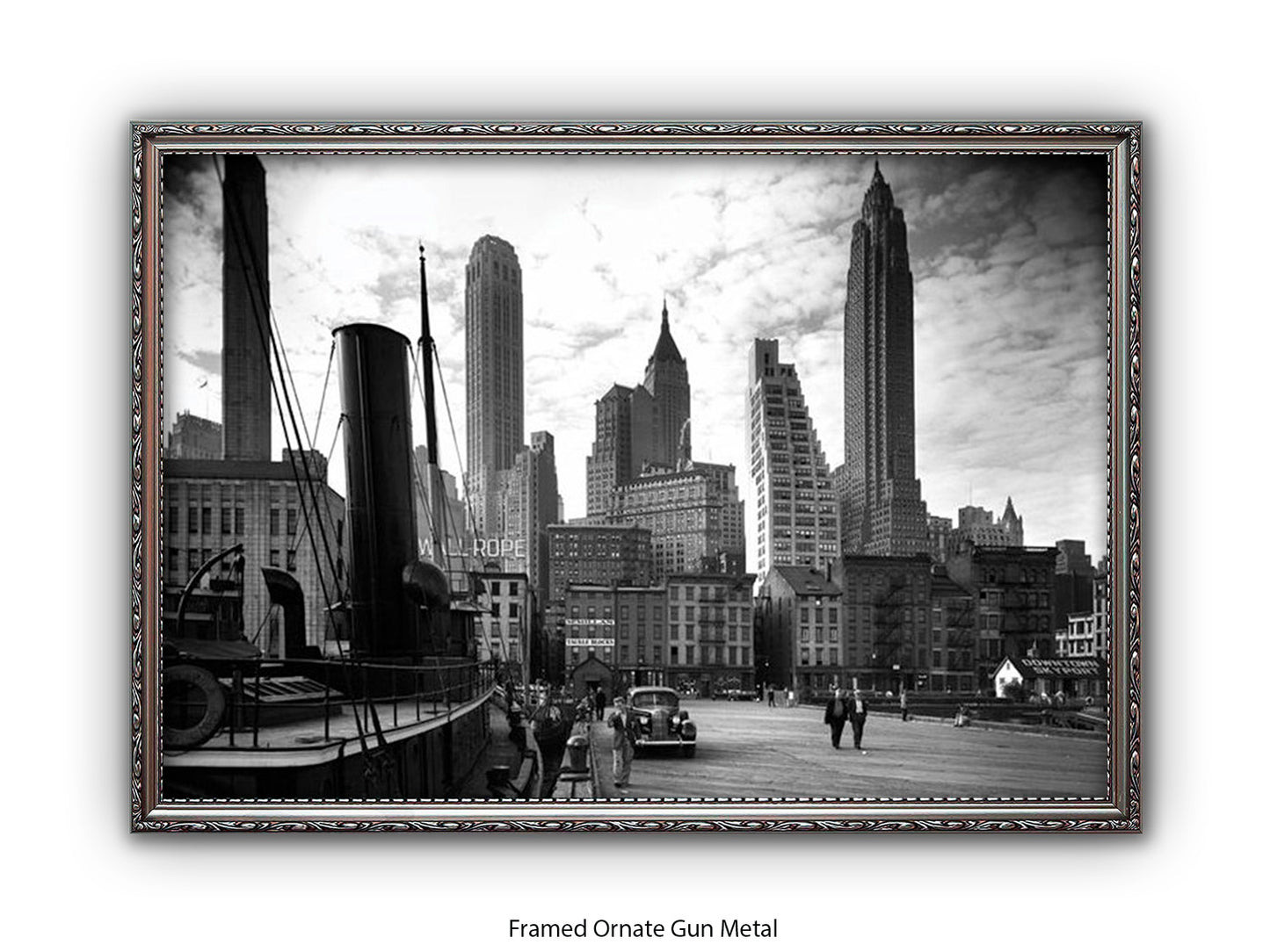Vintage New York City Skyline Poster | 1930s Manhattan Waterfront Black & White