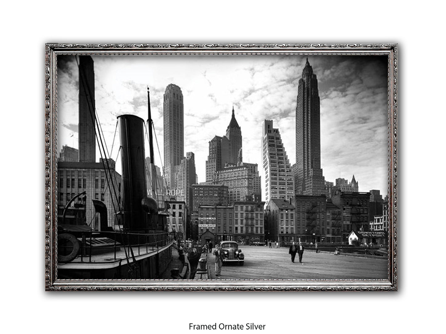 Vintage New York City Skyline Poster | 1930s Manhattan Waterfront Black & White