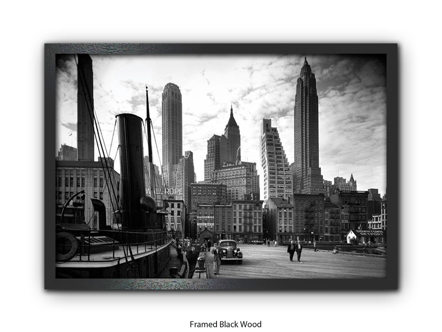 Vintage New York City Skyline Poster | 1930s Manhattan Waterfront Black & White