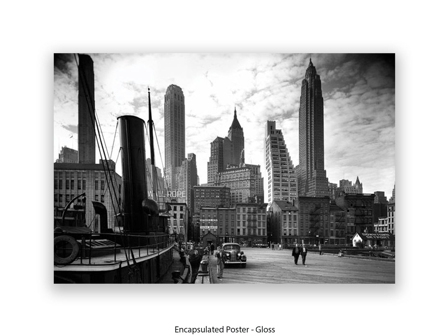 Vintage New York City Skyline Poster | 1930s Manhattan Waterfront Black & White