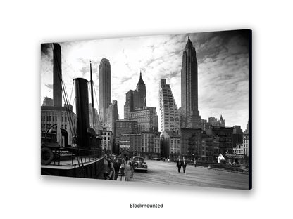 Vintage New York City Skyline Poster | 1930s Manhattan Waterfront Black & White