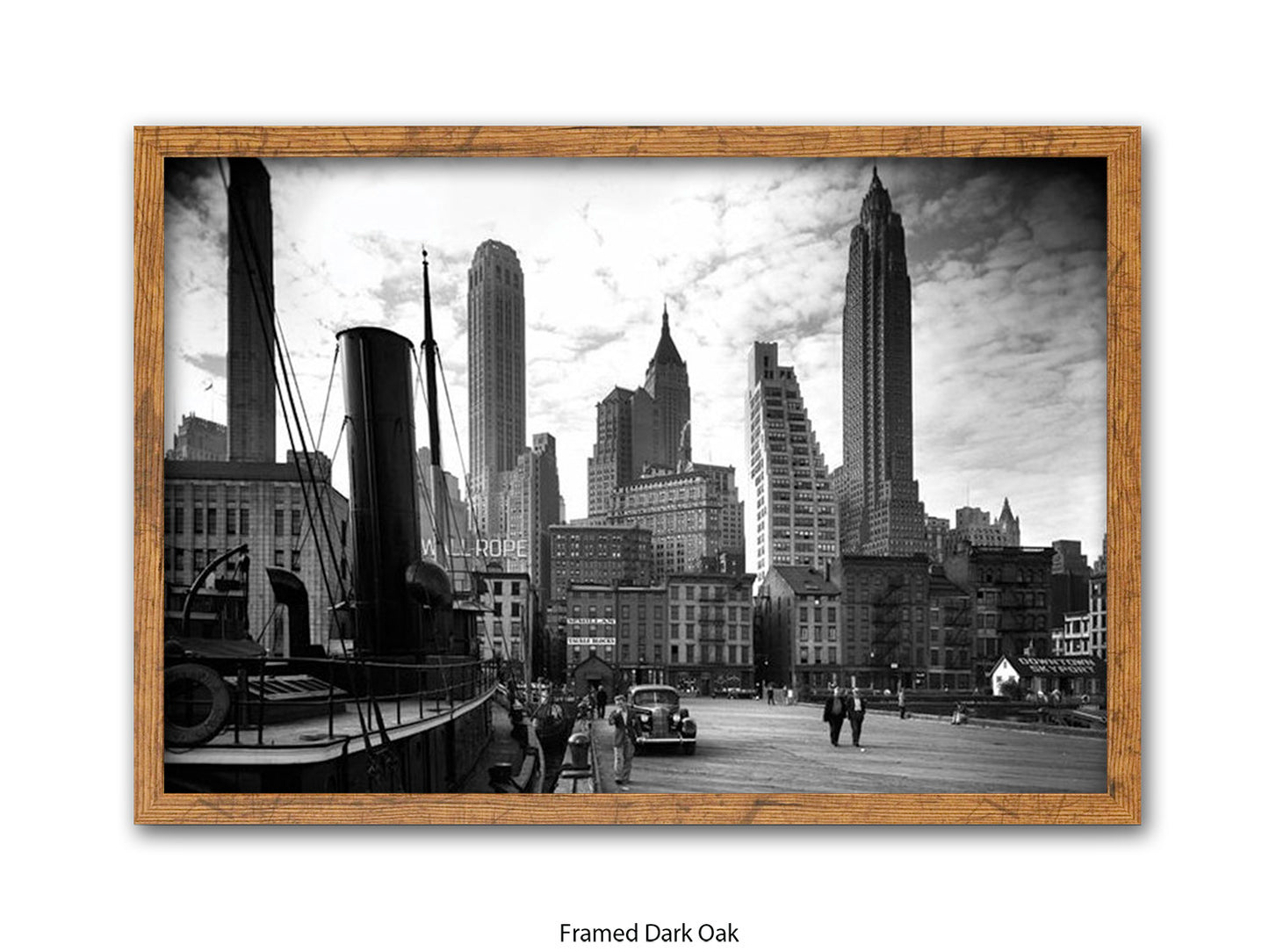 Vintage New York City Skyline Poster | 1930s Manhattan Waterfront Black & White