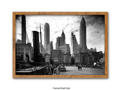 Vintage New York City Skyline Poster | 1930s Manhattan Waterfront Black & White