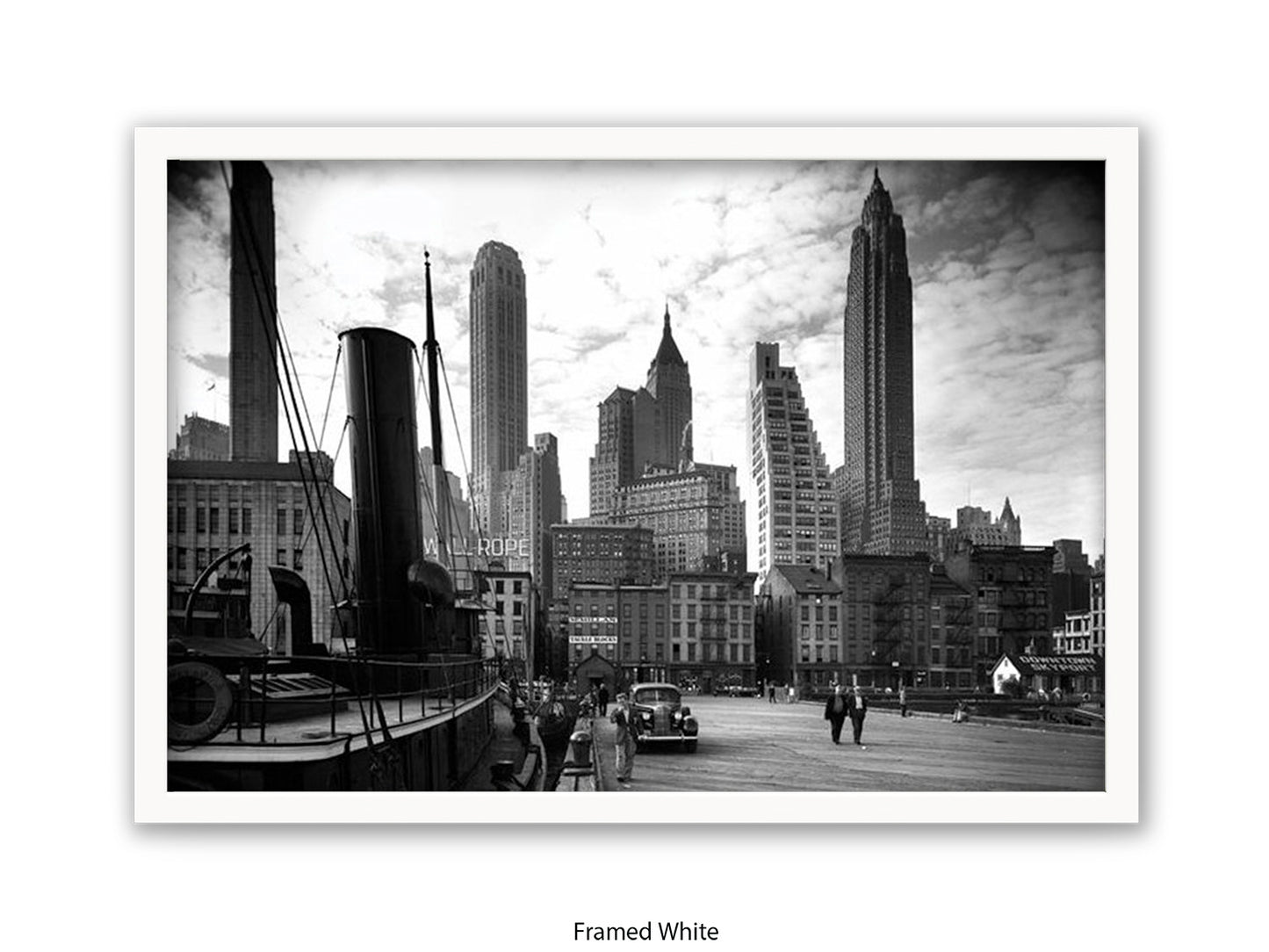 Vintage New York City Skyline Poster | 1930s Manhattan Waterfront Black & White