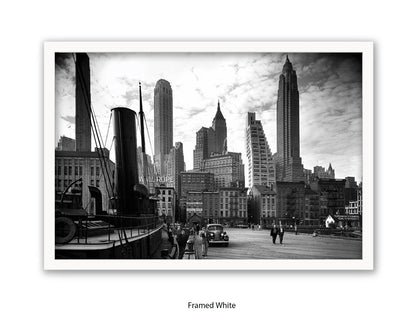 Vintage New York City Skyline Poster | 1930s Manhattan Waterfront Black & White