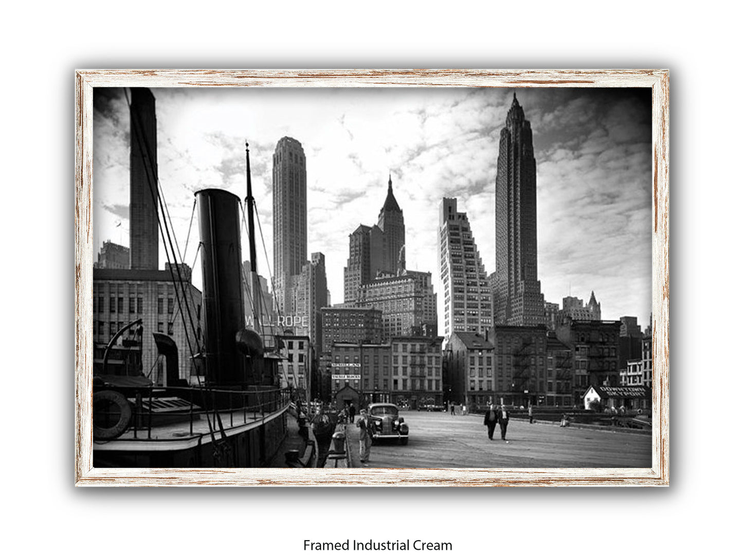 Vintage New York City Skyline Poster | 1930s Manhattan Waterfront Black & White