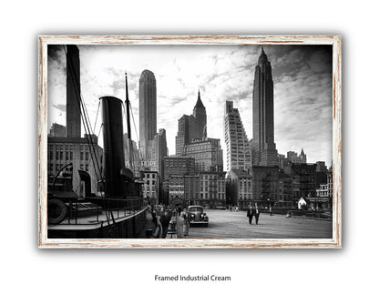 Vintage New York City Skyline Poster | 1930s Manhattan Waterfront Black & White