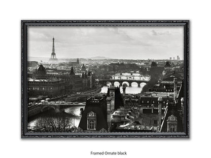 Paris - Aerial Black & White Cityscape | Eiffel Tower & River Seine | Poster