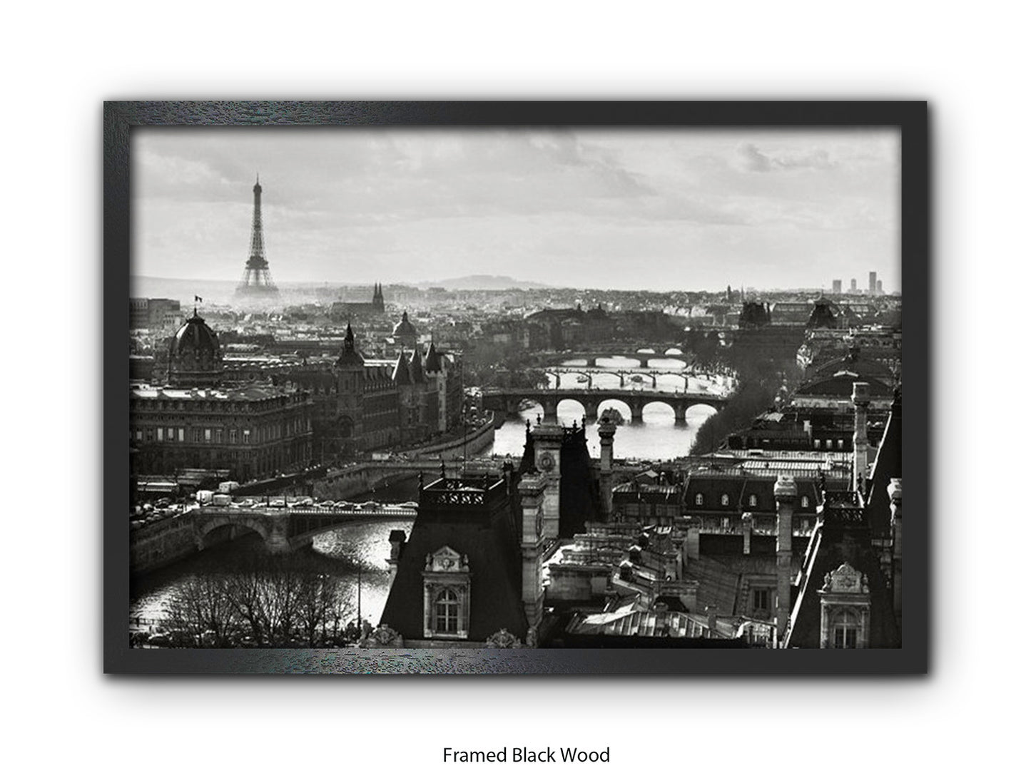 Paris - Aerial Black & White Cityscape | Eiffel Tower & River Seine | Poster