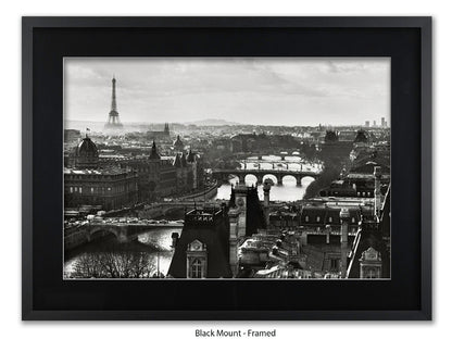 Paris - Aerial Black & White Cityscape | Eiffel Tower & River Seine | Poster