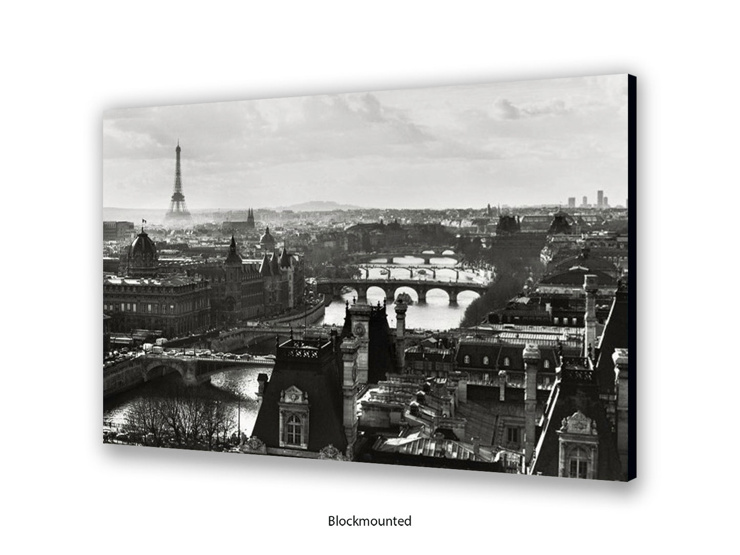 Paris - Aerial Black & White Cityscape | Eiffel Tower & River Seine | Poster