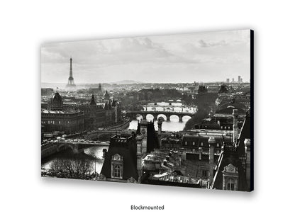 Paris - Aerial Black & White Cityscape | Eiffel Tower & River Seine | Poster