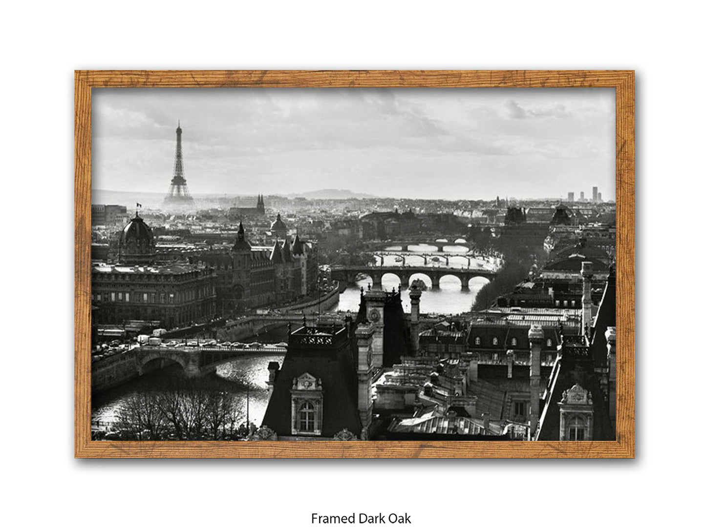 Paris - Aerial Black & White Cityscape | Eiffel Tower & River Seine | Poster