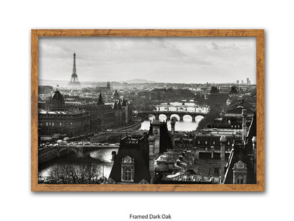 Paris - Aerial Black & White Cityscape | Eiffel Tower & River Seine | Poster