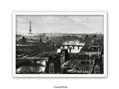 Paris - Aerial Black & White Cityscape | Eiffel Tower & River Seine | Poster