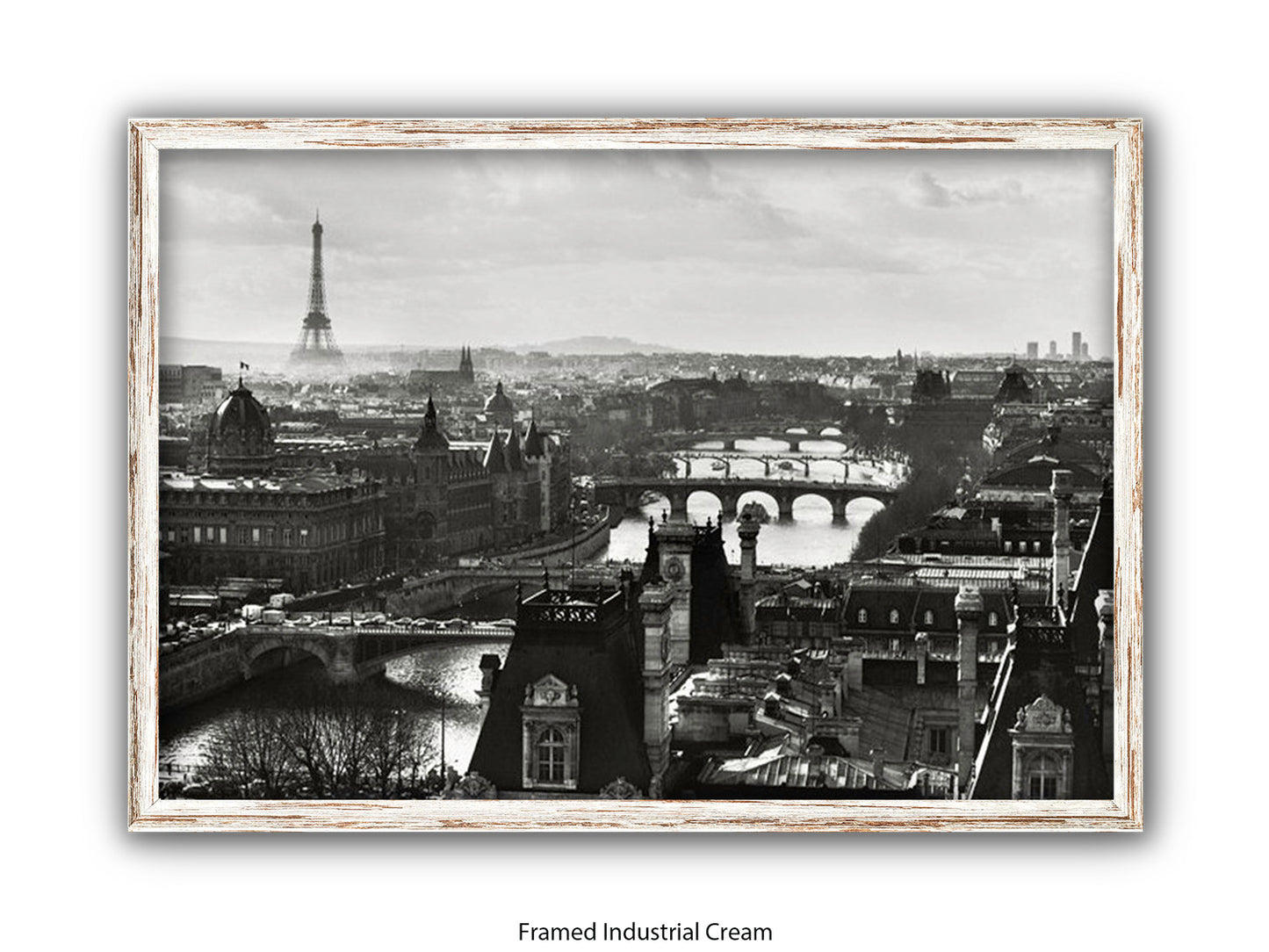 Paris - Aerial Black & White Cityscape | Eiffel Tower & River Seine | Poster