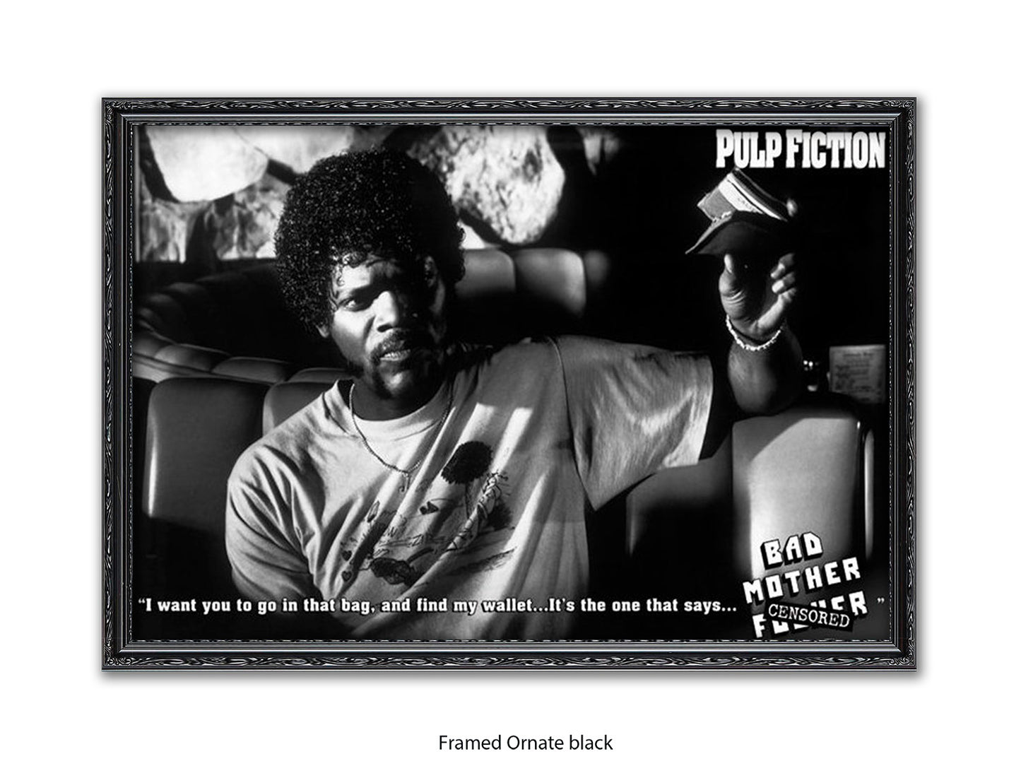 Pulp Fiction  Poster | Samuel L Jackson Wallet Scene | Bad Mother Black & White Movie Poster | Official Licensed Movie Poster