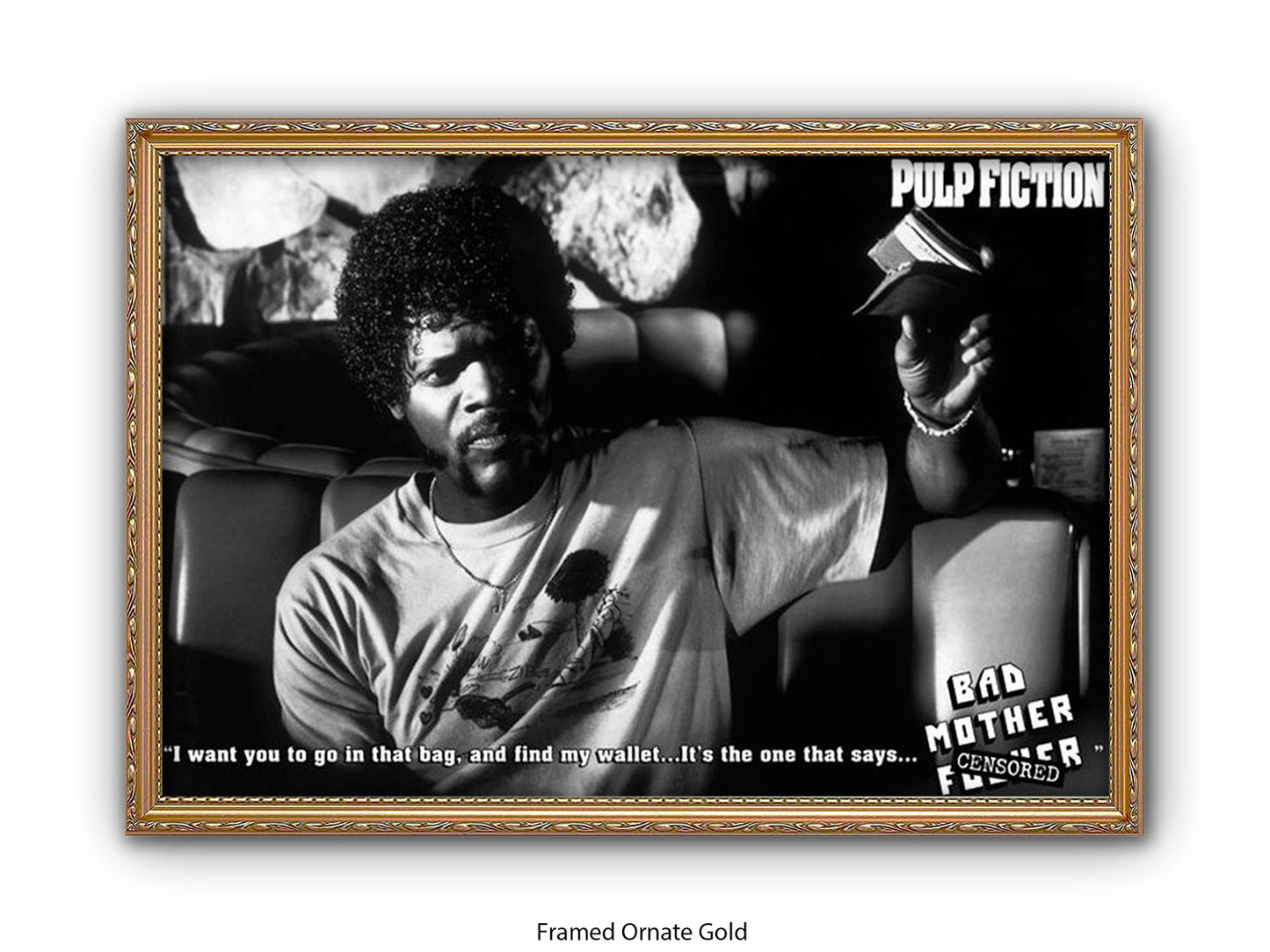 Pulp Fiction  Poster | Samuel L Jackson Wallet Scene | Bad Mother Black & White Movie Poster | Official Licensed Movie Poster