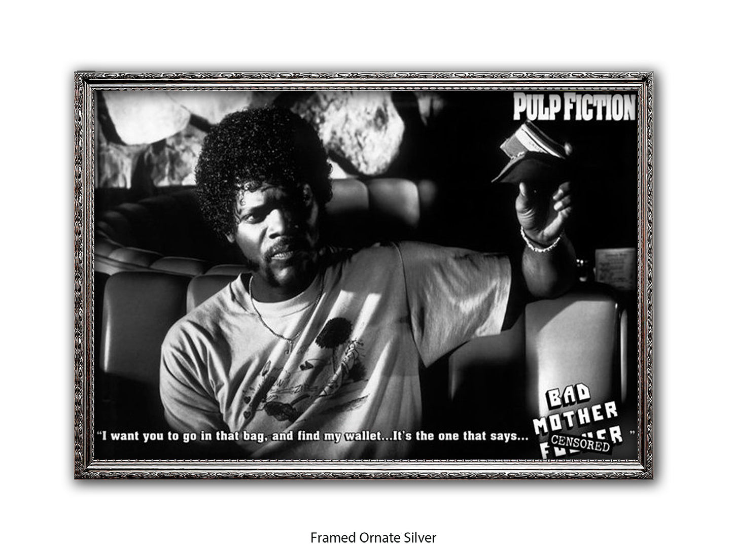 Pulp Fiction  Poster | Samuel L Jackson Wallet Scene | Bad Mother Black & White Movie Poster | Official Licensed Movie Poster
