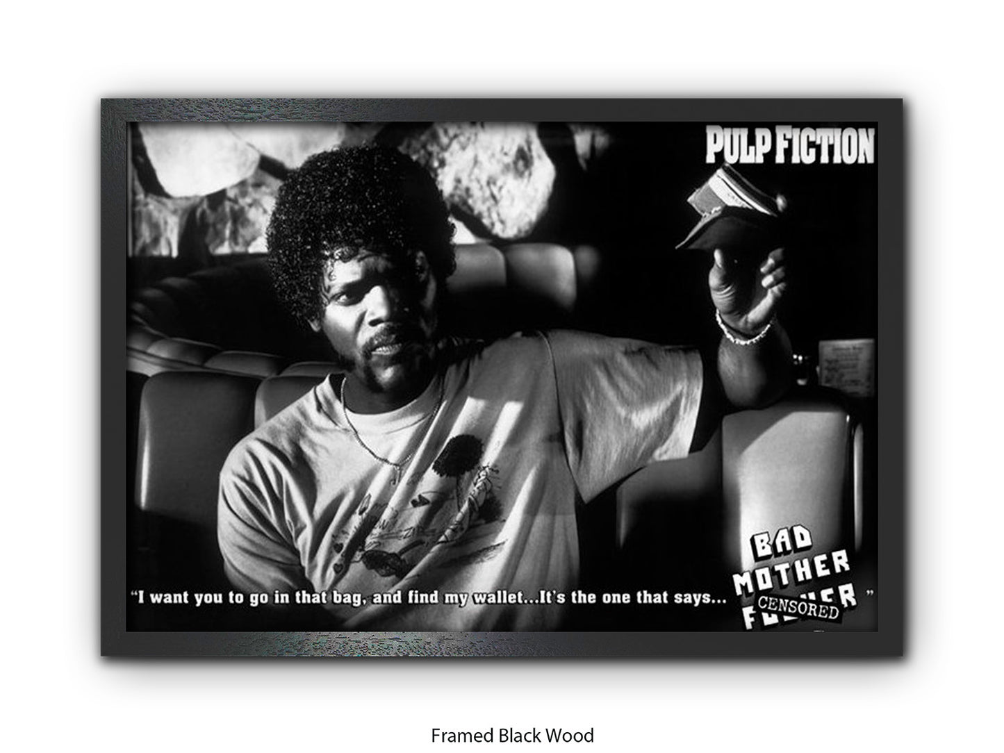 Pulp Fiction  Poster | Samuel L Jackson Wallet Scene | Bad Mother Black & White Movie Poster | Official Licensed Movie Poster