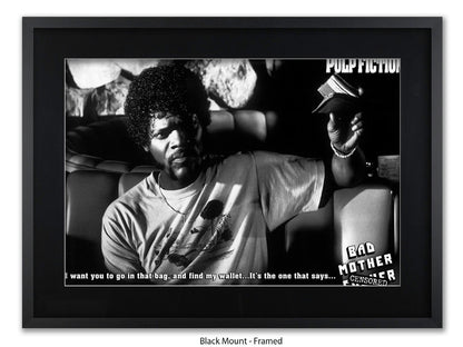 Pulp Fiction  Poster | Samuel L Jackson Wallet Scene | Bad Mother Black & White Movie Poster | Official Licensed Movie Poster