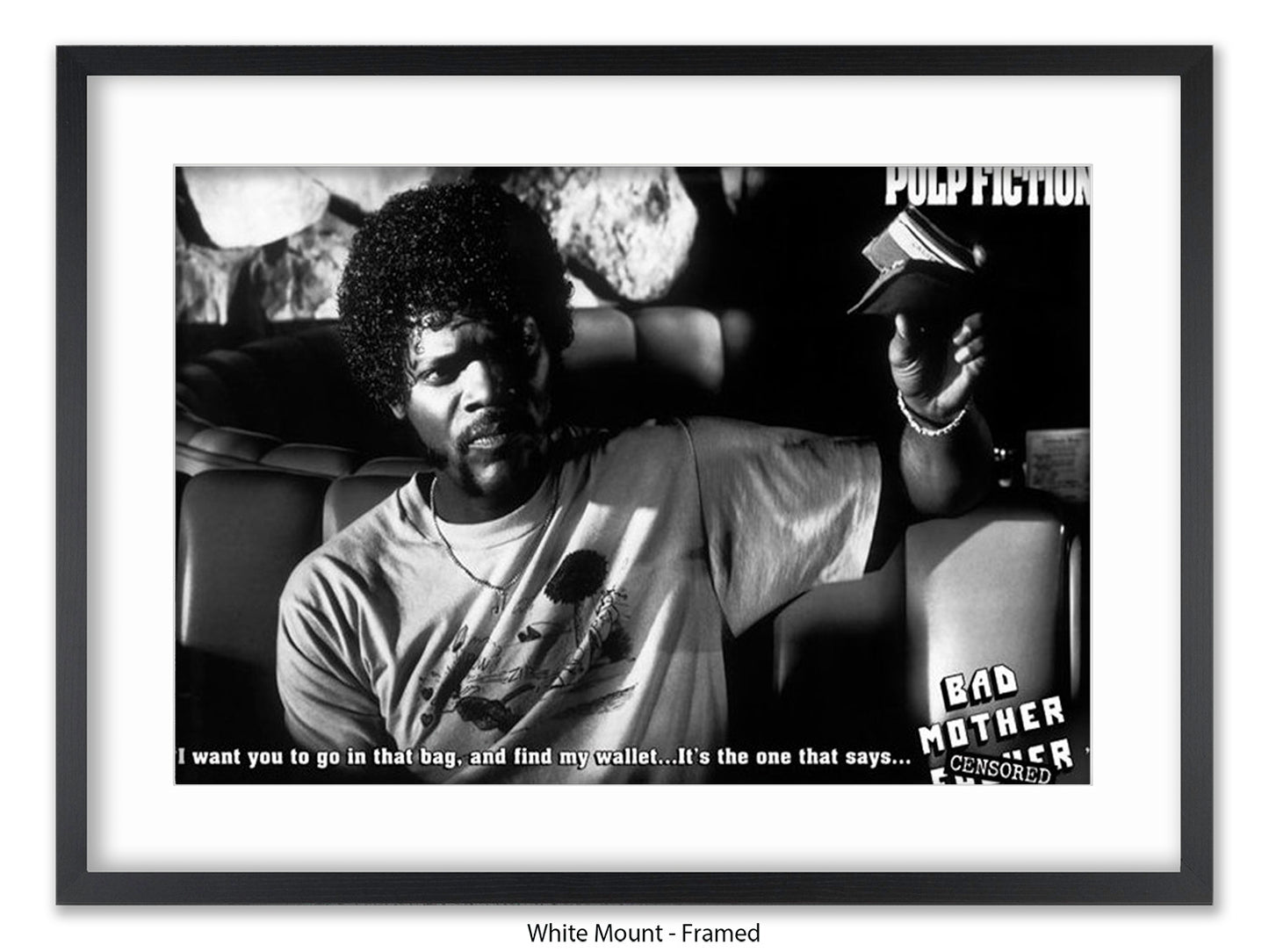 Pulp Fiction  Poster | Samuel L Jackson Wallet Scene | Bad Mother Black & White Movie Poster | Official Licensed Movie Poster