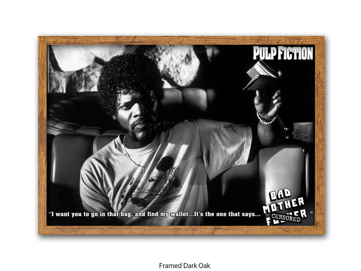Pulp Fiction  Poster | Samuel L Jackson Wallet Scene | Bad Mother Black & White Movie Poster | Official Licensed Movie Poster