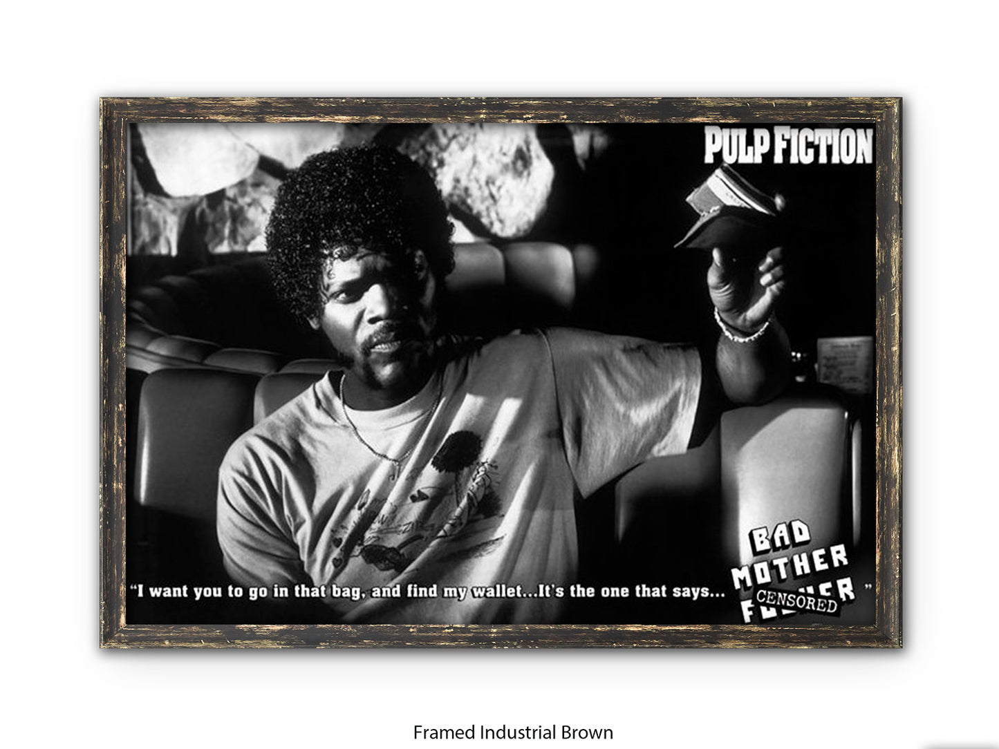 Pulp Fiction  Poster | Samuel L Jackson Wallet Scene | Bad Mother Black & White Movie Poster | Official Licensed Movie Poster
