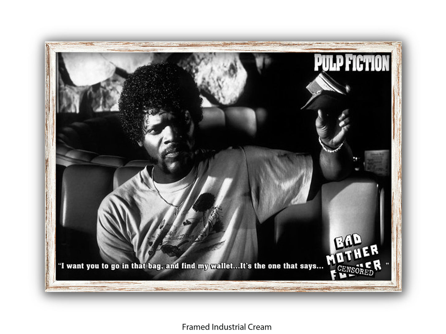Pulp Fiction  Poster | Samuel L Jackson Wallet Scene | Bad Mother Black & White Movie Poster | Official Licensed Movie Poster