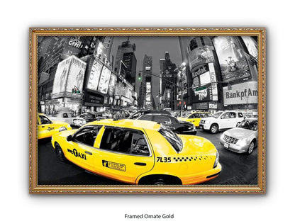 New York City Times Square Yellow Taxi Ð Black and White Selective Color Poster