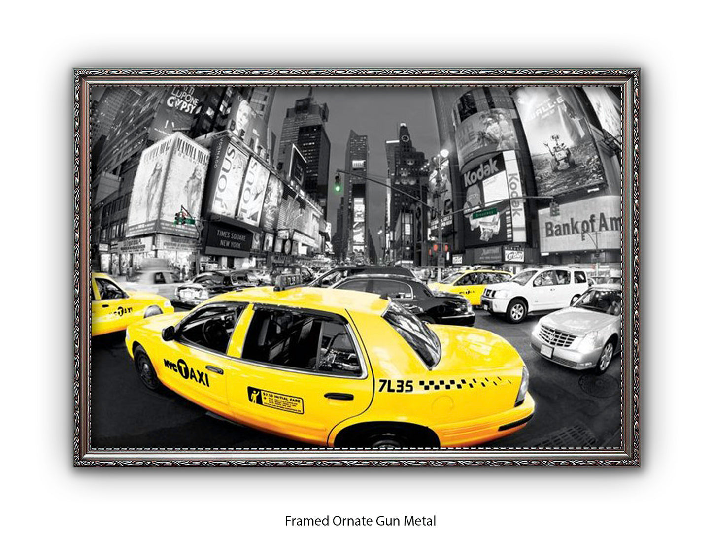 New York City Times Square Yellow Taxi Ð Black and White Selective Color Poster
