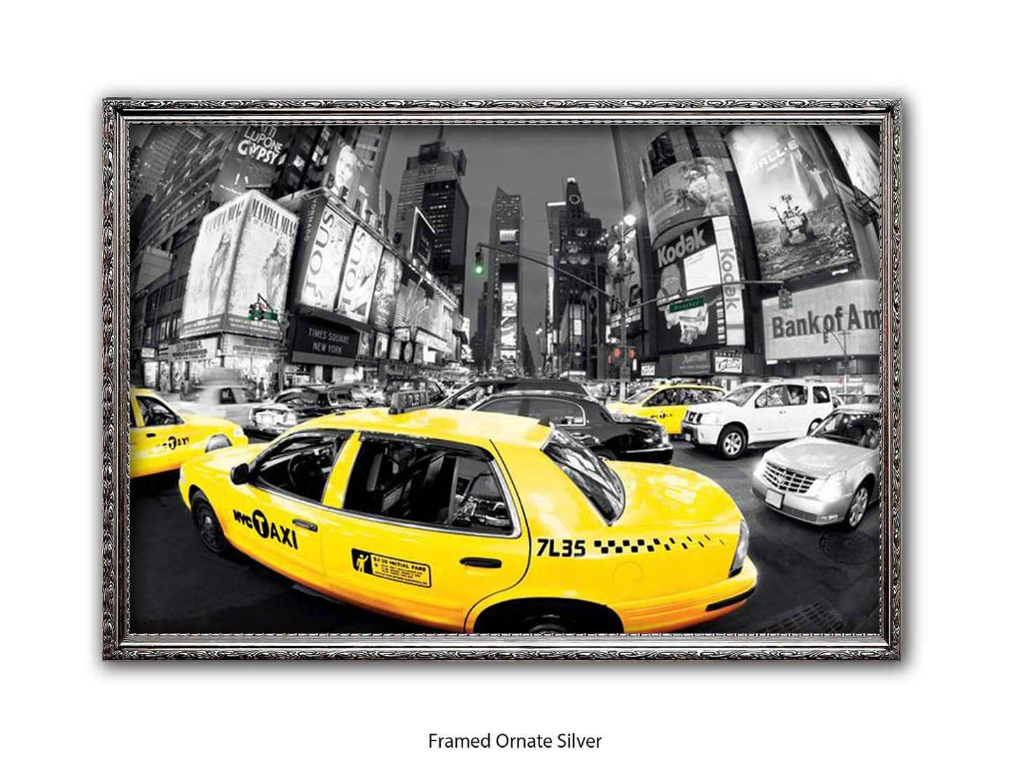 New York City Times Square Yellow Taxi Ð Black and White Selective Color Poster