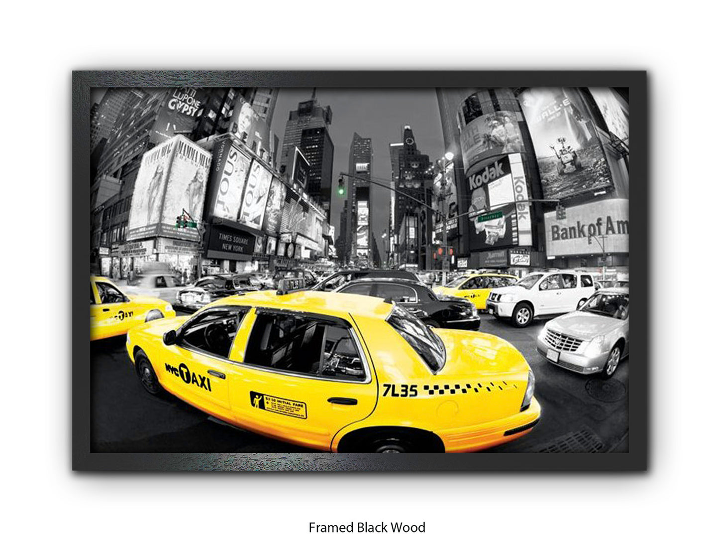 New York City Times Square Yellow Taxi Ð Black and White Selective Color Poster