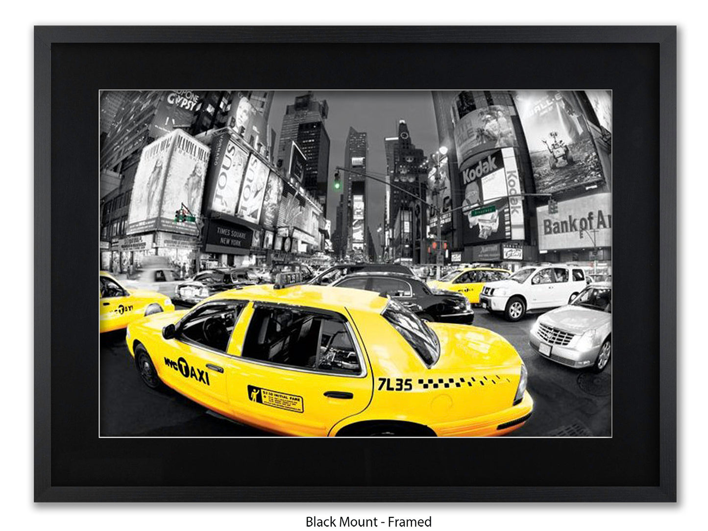 New York City Times Square Yellow Taxi Ð Black and White Selective Color Poster